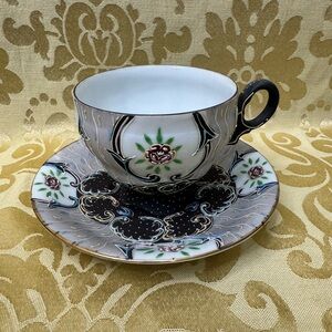 Vintage Japanese Porcelain Elegant Floral Teacup and Saucer Set
